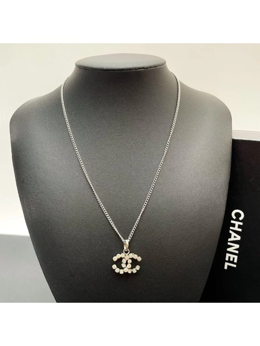 Chanel CC Logo Necklace Rhinestone Icon Coco